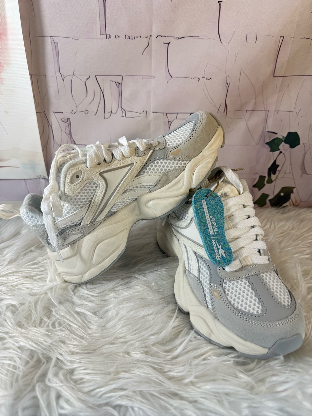 Reebok Women's White and Light Gray Mesh Runner Sneakers